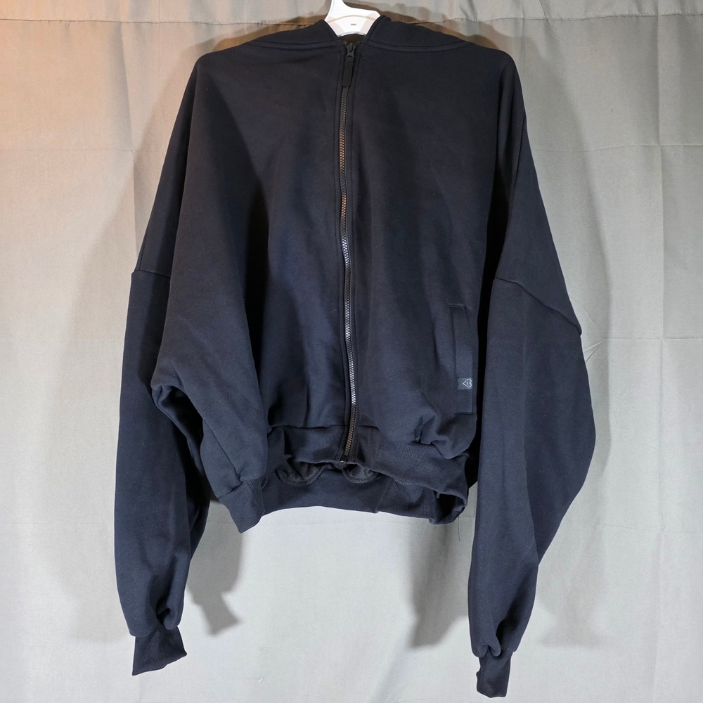 Blogilates Marshmallow Hoodie Black Oversized Zip Up Cropped Sweatshirt 2X NEW